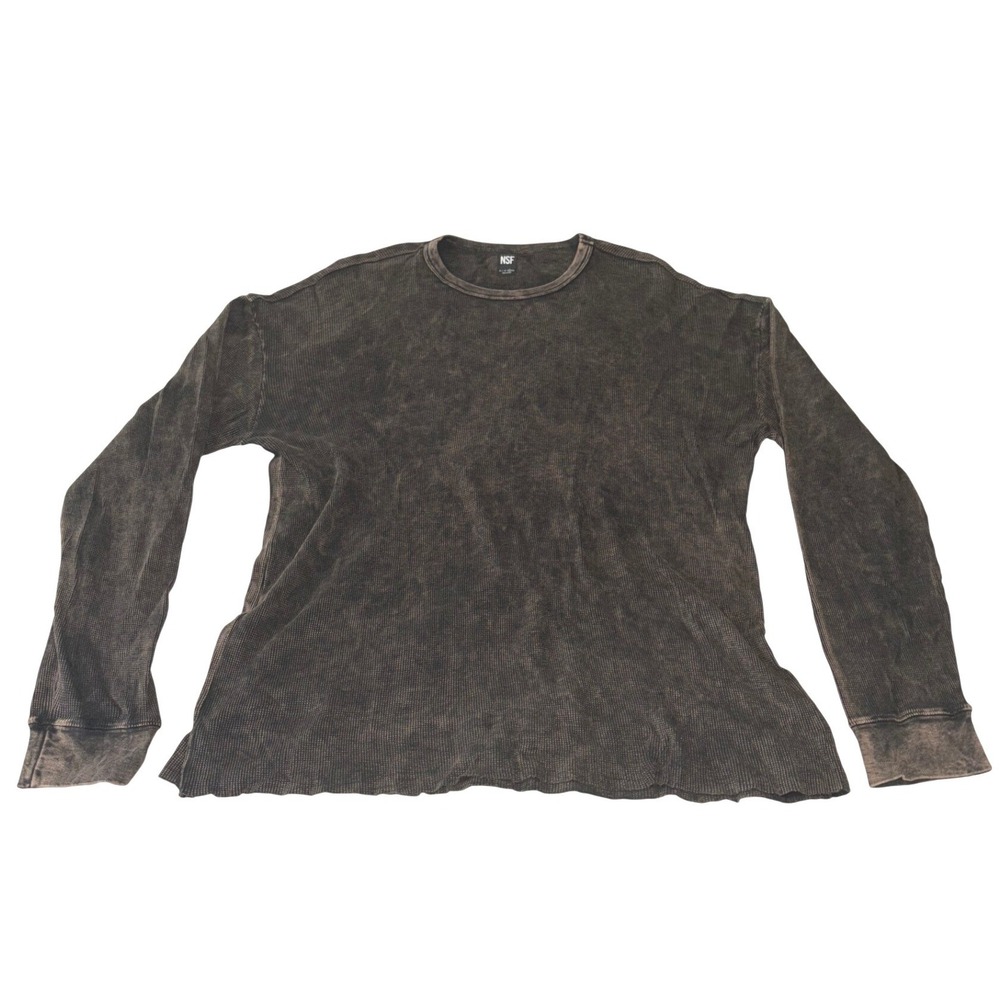 NSF Thermal Shirt Mens XL Dark Brown Vintage Acid Wash Waffle Long Sleeve Cotton